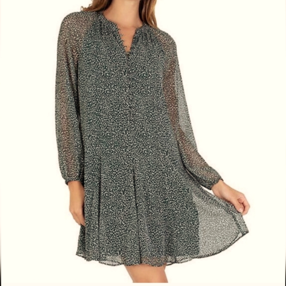 Joie green arctic animal spot button front long sleeved medium dress